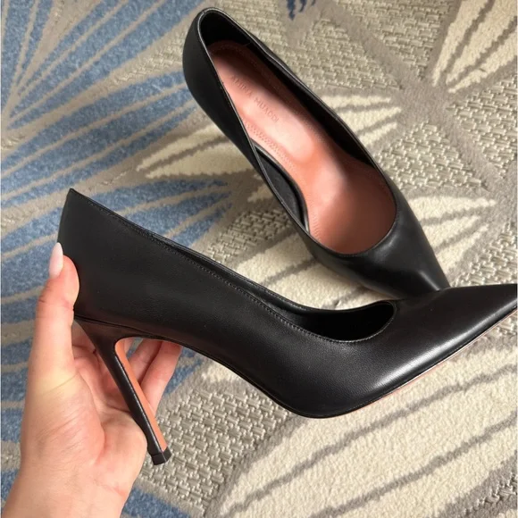 Amina Muaddi Classic Black Pointed Toe Pumps - Picture 2 of 5